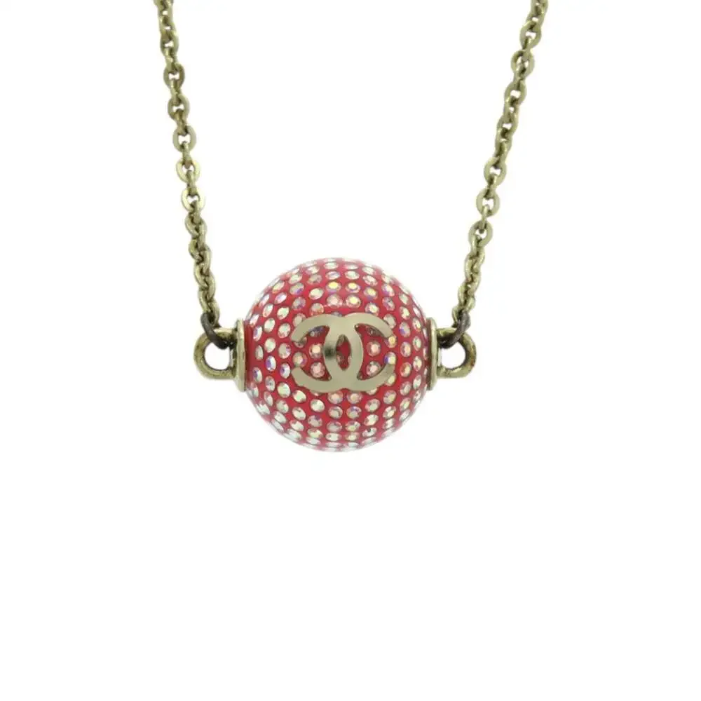 CHANEL Red Logo Necklace